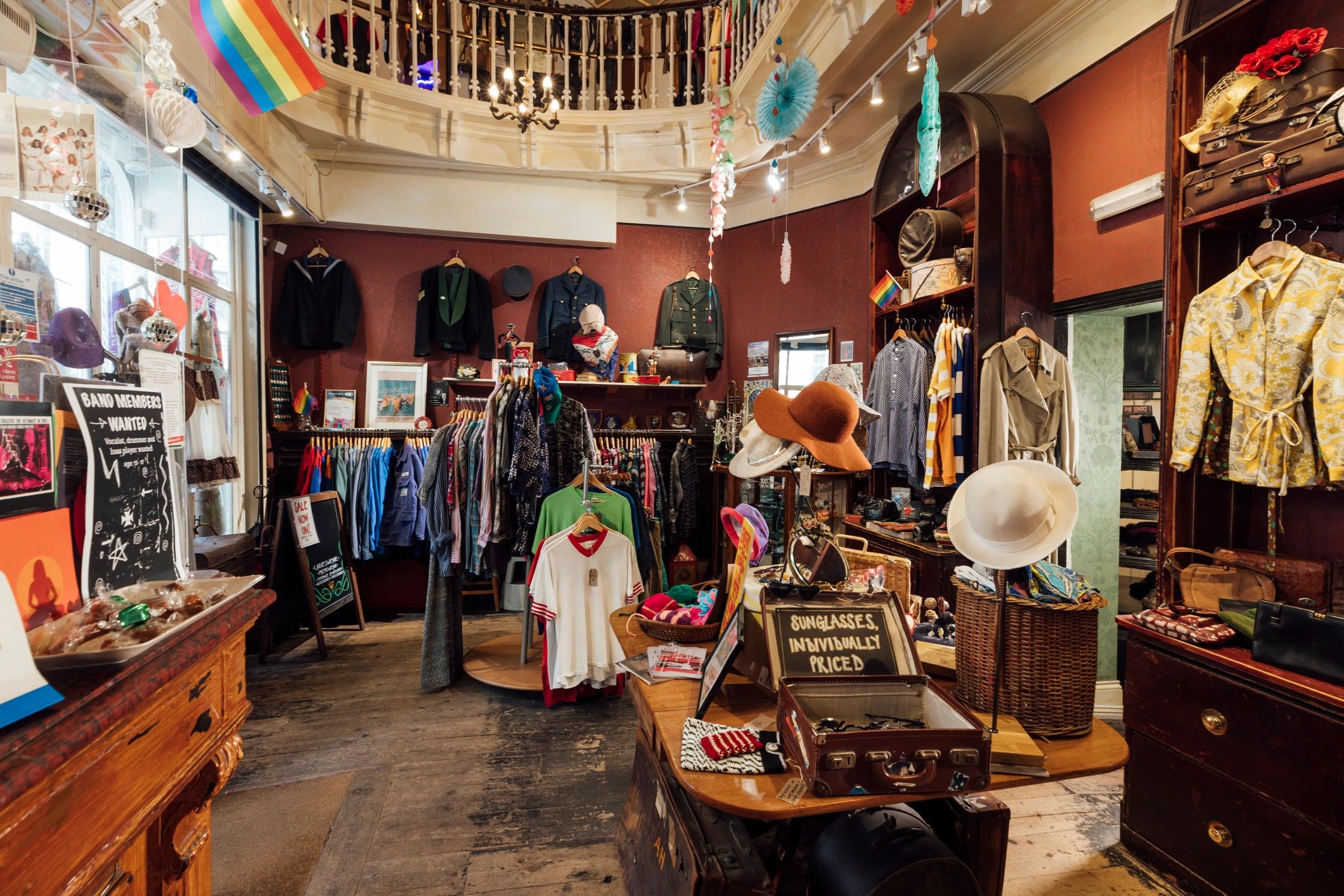 Vintage clothing store interior with merchandise displays
